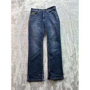 Buffalo Ethan Super Slim Jeans Mens 30x30 Dark Blue Stretch Whiskered Split Cuff